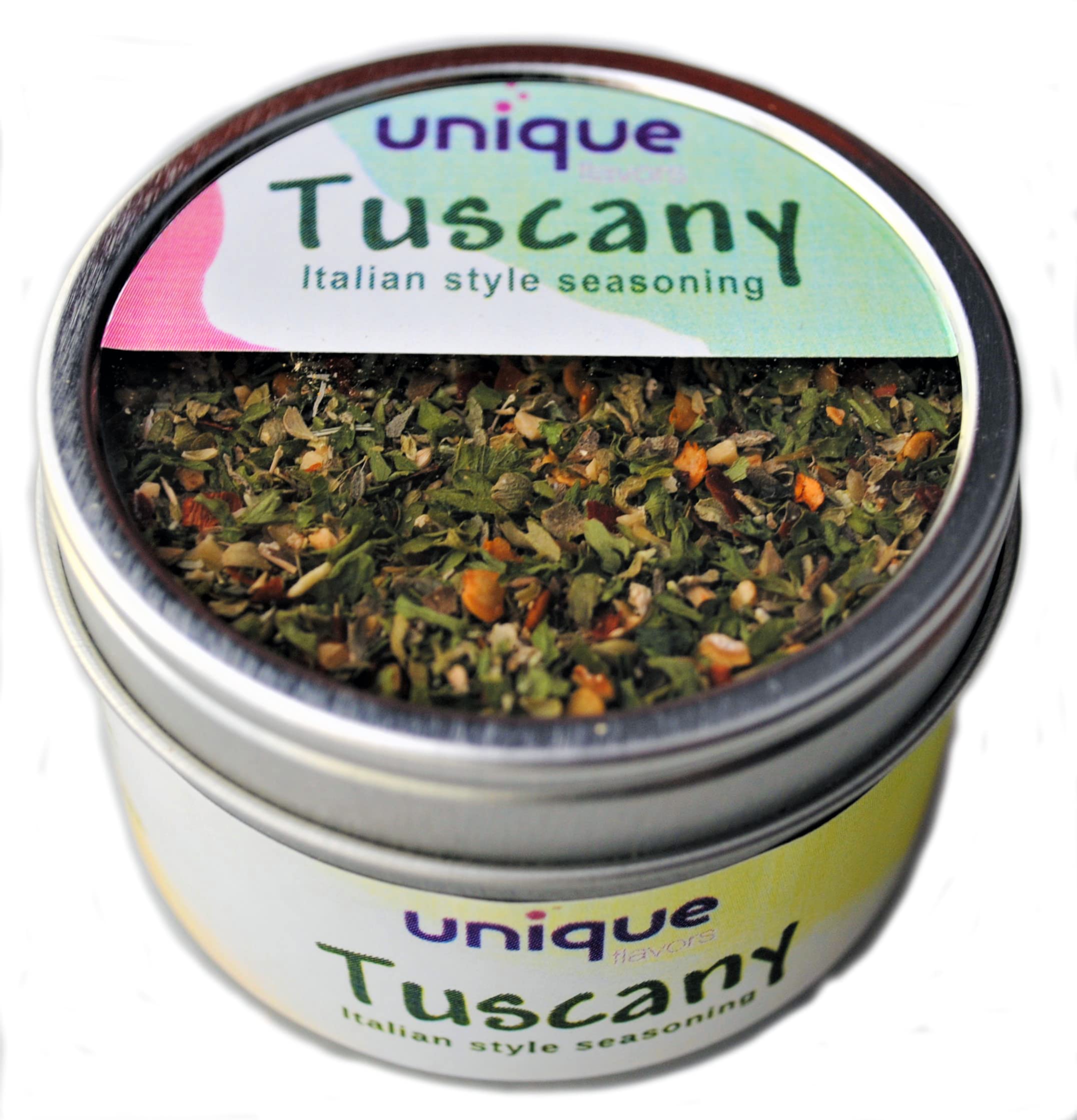 Tuscany Spicy Italian Dipping Seasoning in tin close-up for rich olive oil dipping.