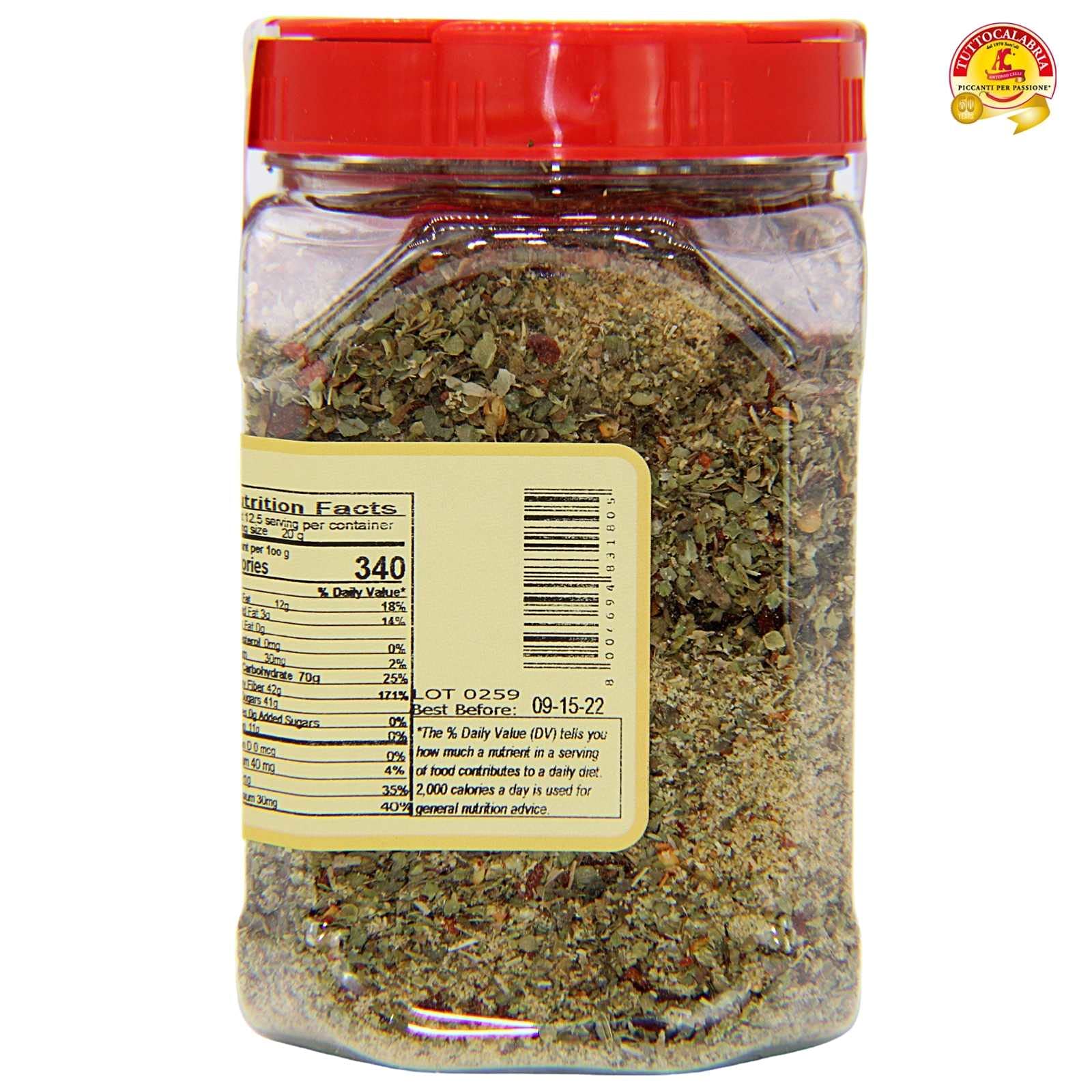 TUTTOCALABRIA Calabrian herb blend close-up highlighting vibrant spices.