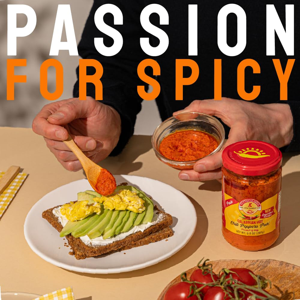 TuttoCalabria chili paste cream texture emphasizes smooth spread on crostini.