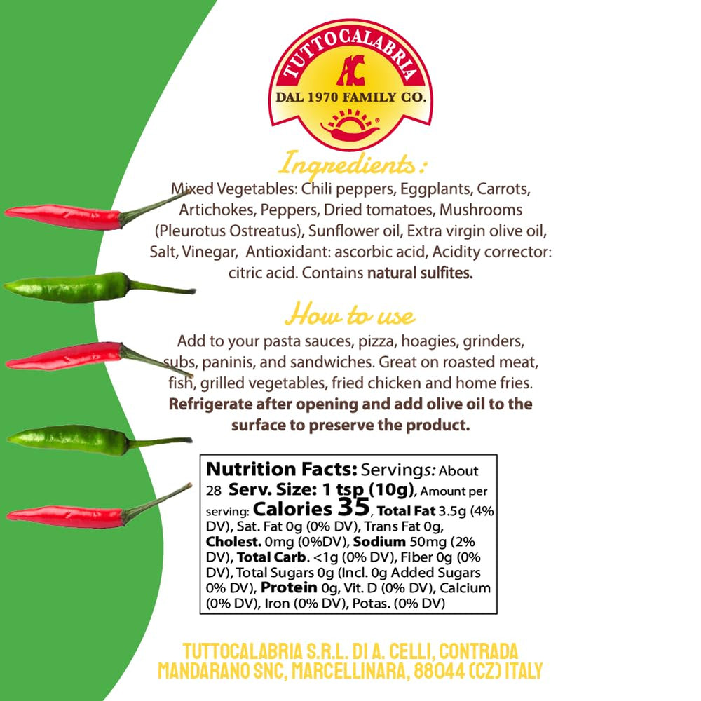 TUTTOCALABRIA Miscela Esplosiva ingredients close-up highlighting peppers and vegetables