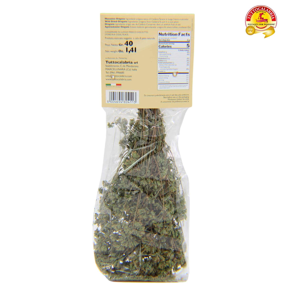 TUTTOCALABRIA oregano dried bundle closeup showcases rich herbs ideal for finishing dishes.