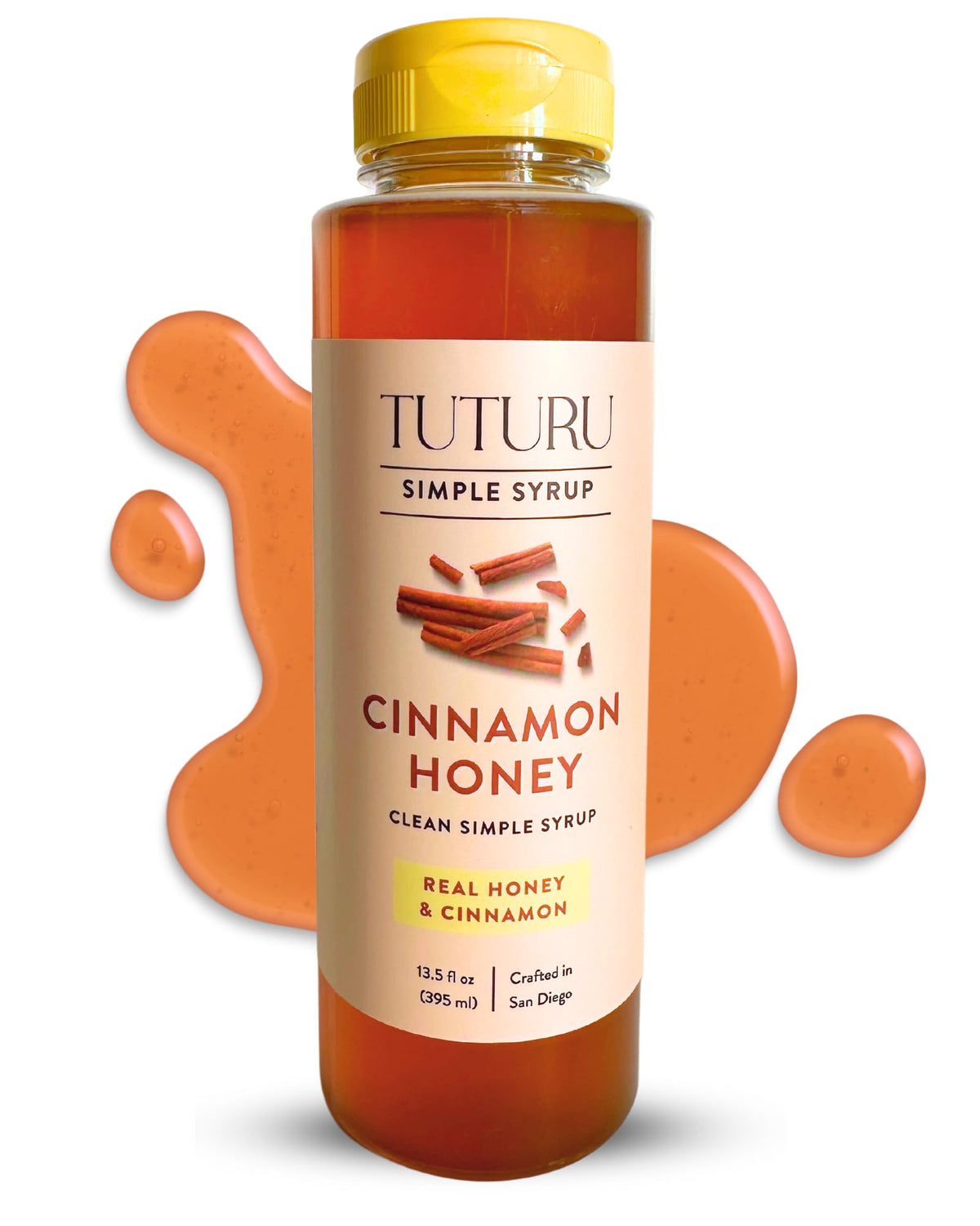 Tuturu Botanical Coffee cinnamon honey syrup bottle pour enhances coffee aroma and flavor.