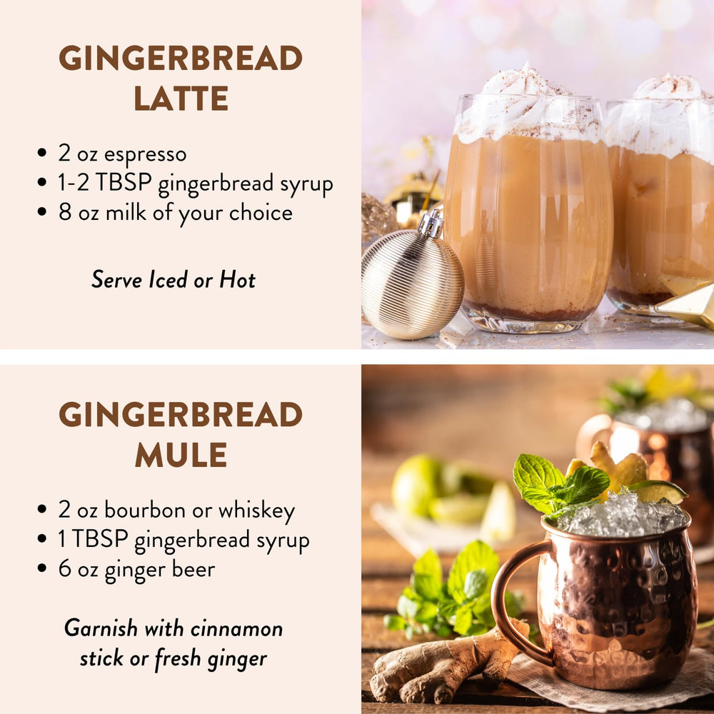 Gingerbread cocktail glass with Tuturu Syrup showcases festive flavor.