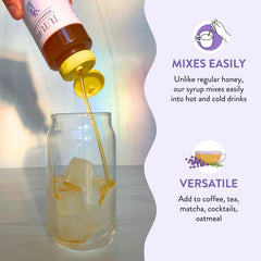 Close-up of coffee cup with Tuturu lavender honey syrup drizzle