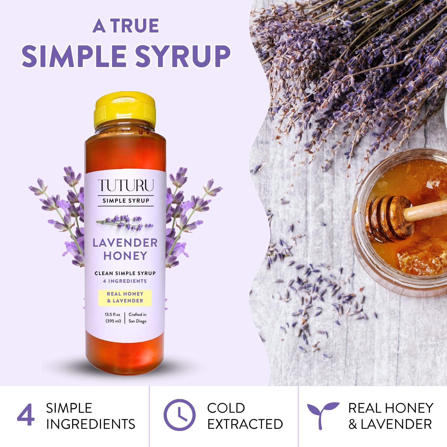 Elegant Tuturu Lavender Honey Syrup packaging on a shelf