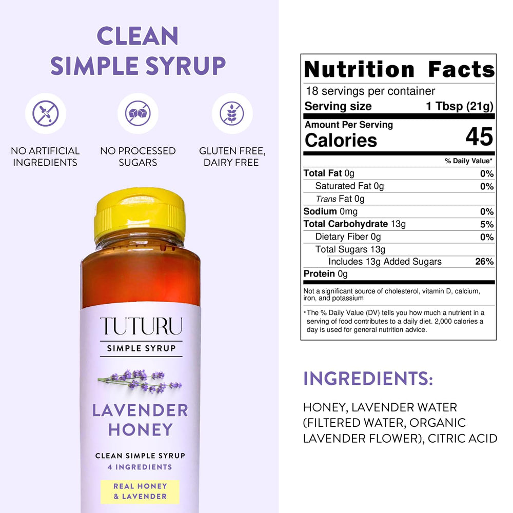 Pouring Tuturu lavender honey syrup over a latte to release aroma