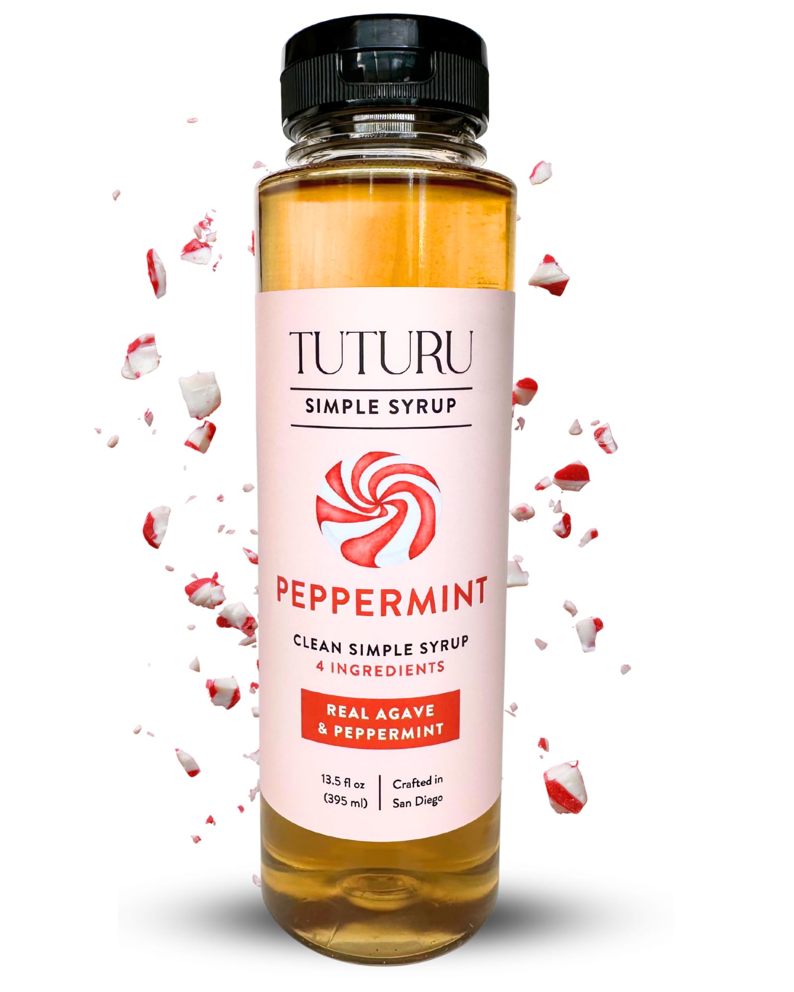TUTURU Peppermint Agave syrup bottle for authentic peppermint flavor in coffee.