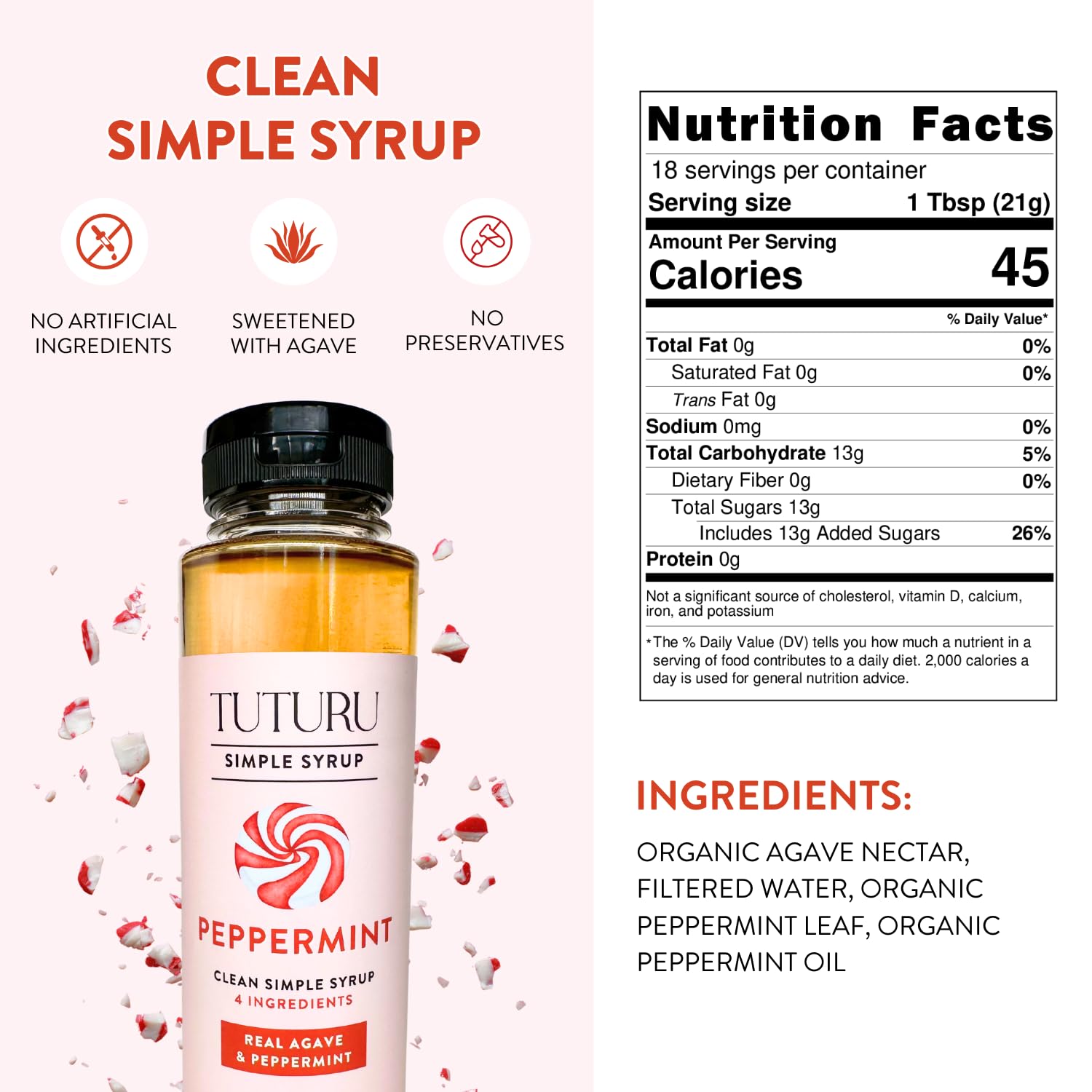 TUTURU Peppermint Agave syrup pour highlights convenient peppermint sweetness for drinks.