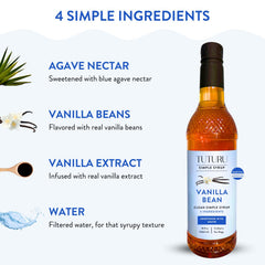 Label close-up of Tuturu Vanilla Agave Syrup highlighting clean ingredients