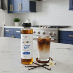 Cocktail glass with Tuturu syrup evokes premium at-home mixology.