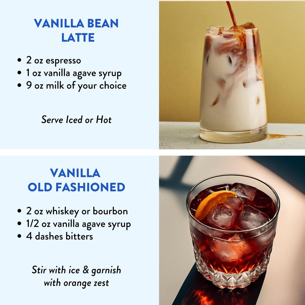 Recipe ideas card with Tuturu syrup inspires vanilla-infused beverages.