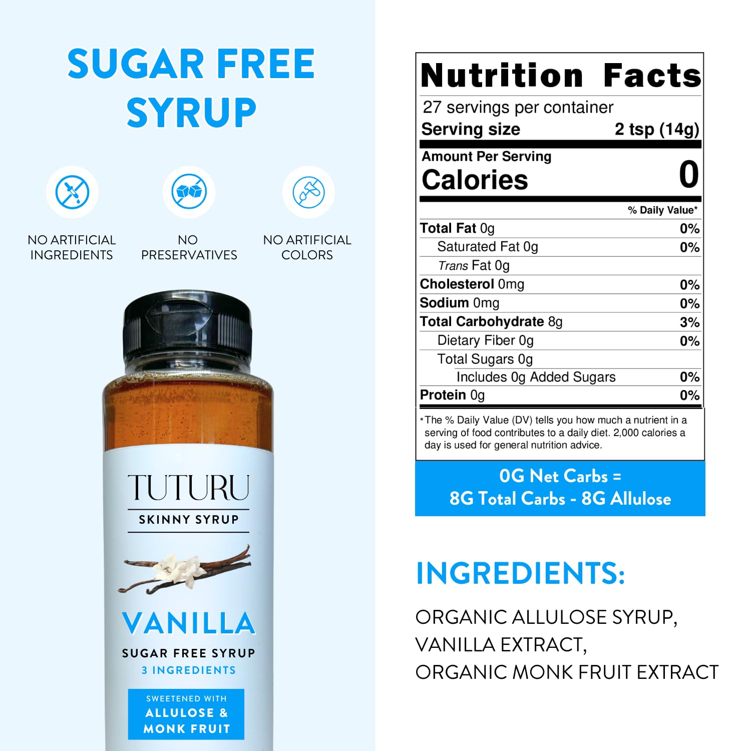 Tuturu Vanilla Syrup vanilla bean closeup showcases real vanilla flavor.