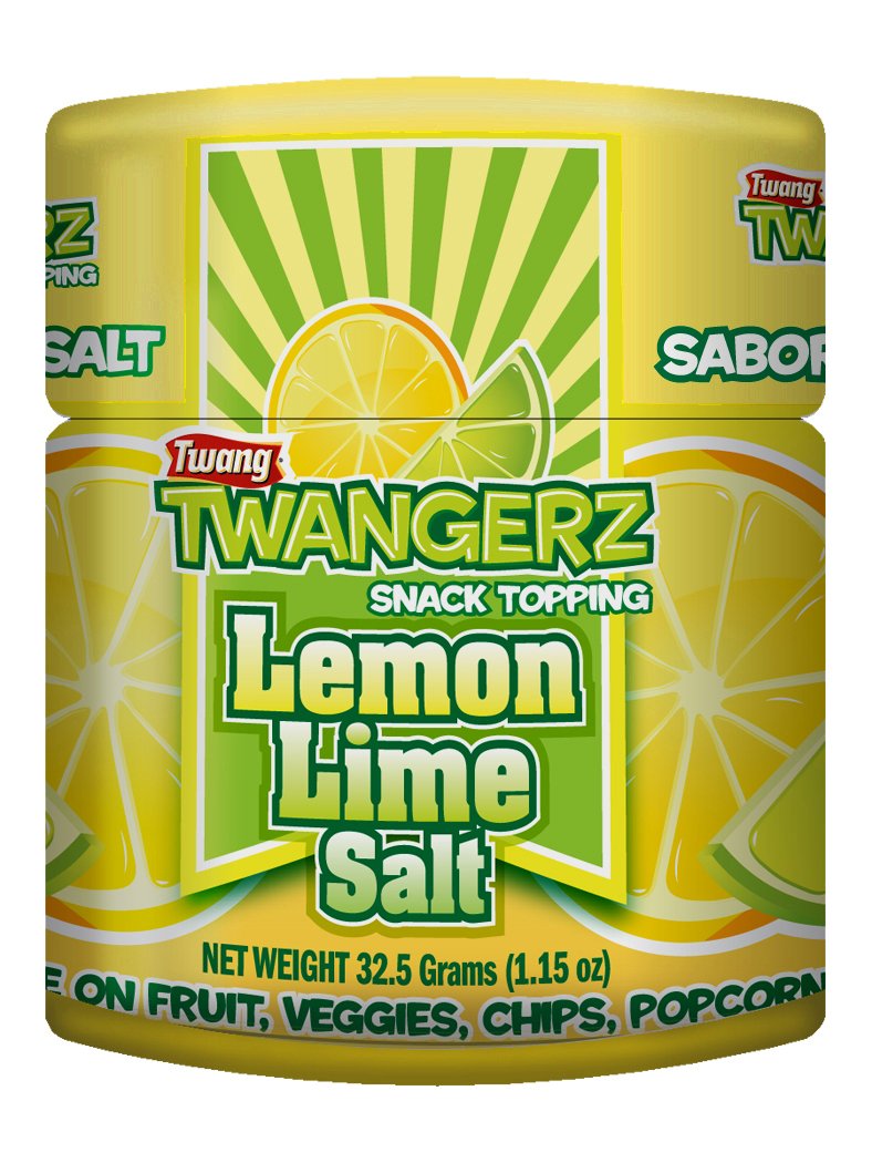 Twang Twangerz lemon lime salt image shows a zesty snack flavor enhancement.