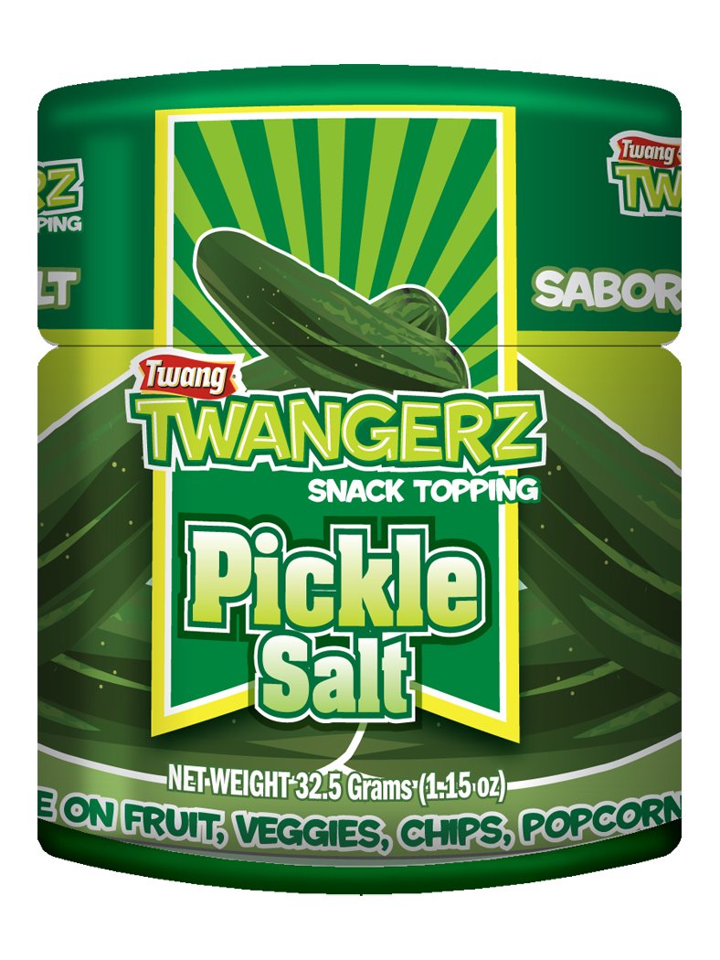 Twang Twangerz pickle-flavored salt topping bottle adds tangy crunch to snacks