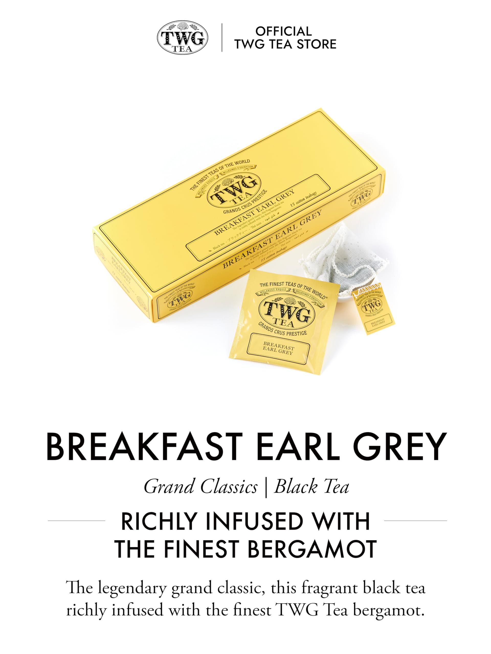 TWG Breakfast Earl Grey tea leaves spread, hinting at full bloom during infusion.