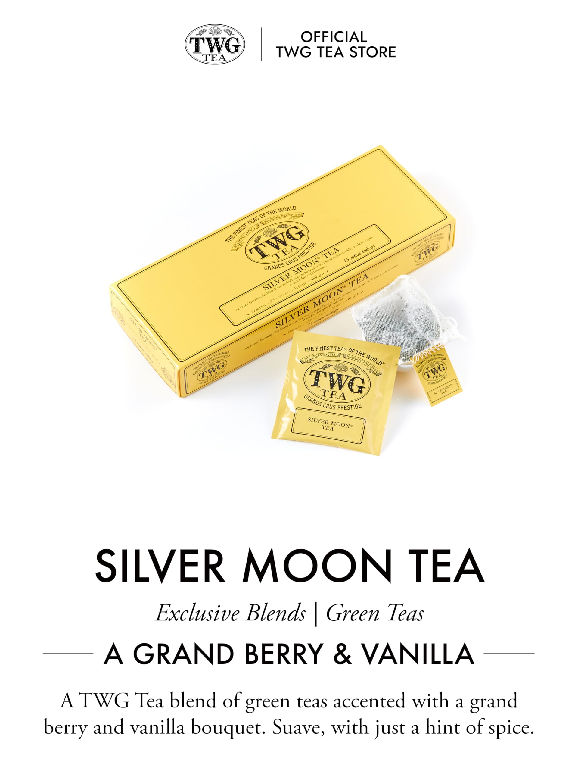 TWG Silver Moon Tea cup served, smooth and refreshing afternoon ritual.