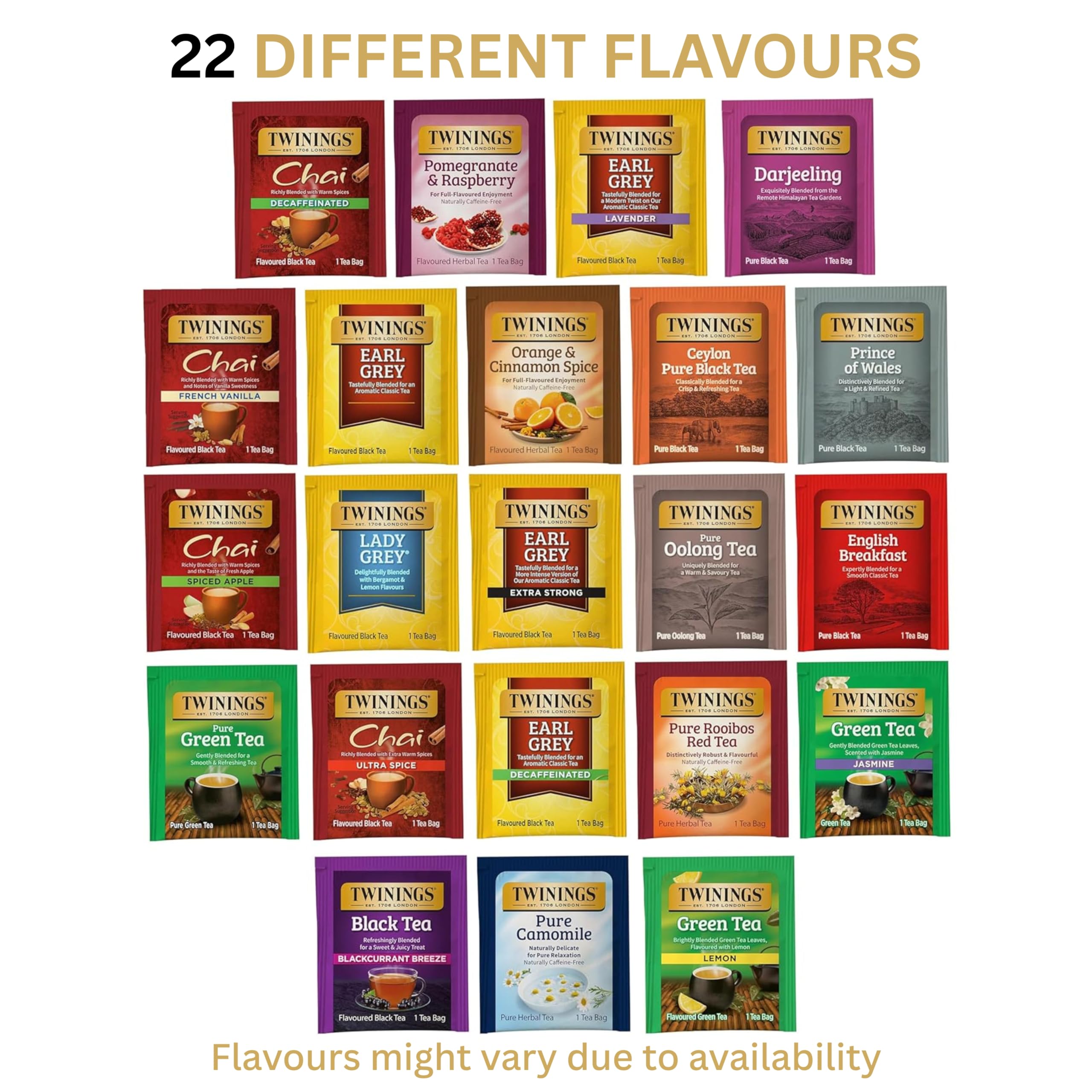 Twinings 22 flavours assortment showcases diverse options for tea lovers to explore.