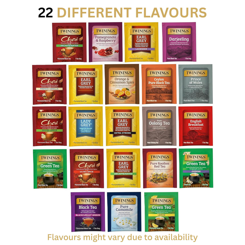 Twinings 22 flavours assortment showcases diverse options for tea lovers to explore.
