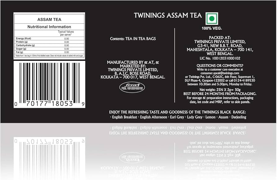 Twinings Assam Strong and Mighty box front displaying bold label for a reliable cuppa.