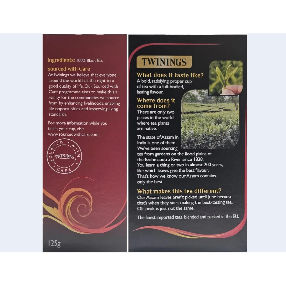 Twinings Assam leaves steeping for a robust flavor experience.