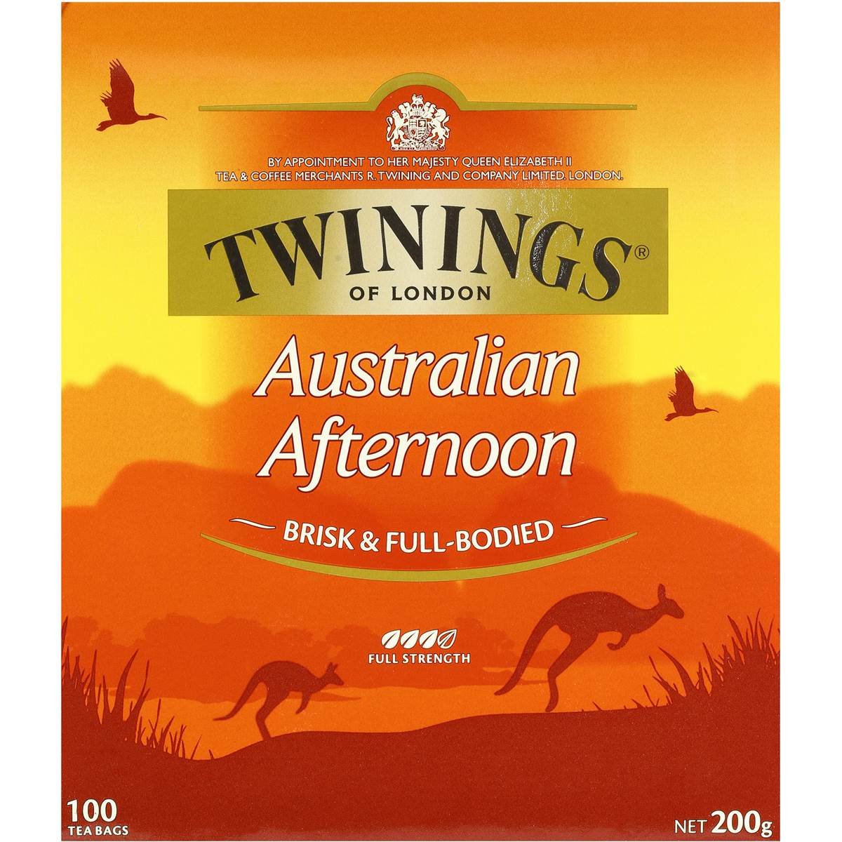 Twinings Australian Afternoon Tea tea bags closeup, 100-count convenience for daily rituals.
