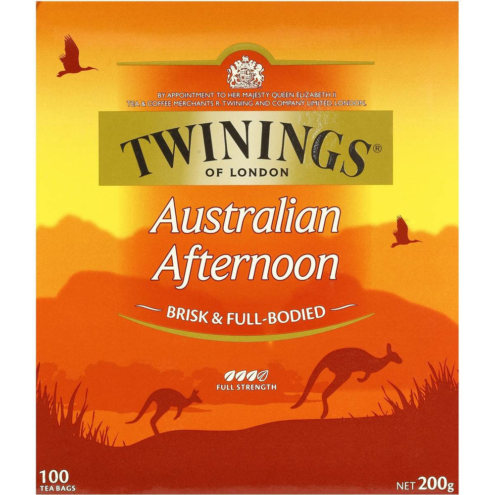 Twinings Australian Afternoon Tea tea bags closeup, 100-count convenience for daily rituals.