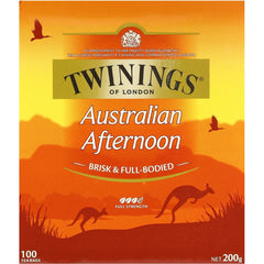 Twinings Australian Afternoon Tea tea bags closeup, 100-count convenience for daily rituals.