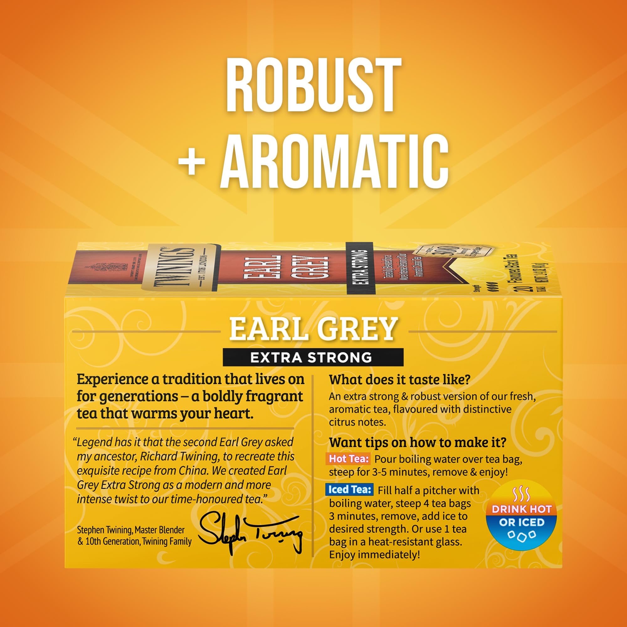 Aromas of bergamot and citrus highlight Twinings Earl Grey Extra Strong's bright profile