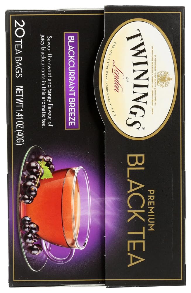 Twinings Blackcurrant Breeze box showcases convenient 20-count packaging for easy brewing.