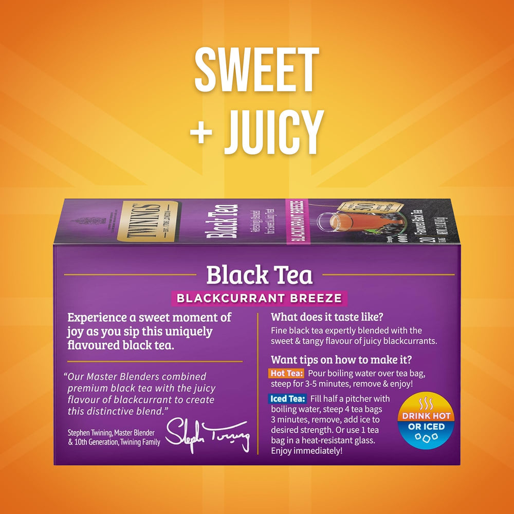 Brewing Twinings Blackcurrant Breeze reveals fruity aroma in cup.