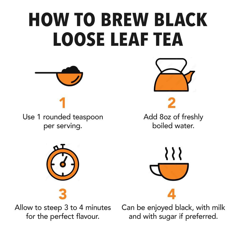 Brewing guide shows 3–4 minute steep for richer flavor.