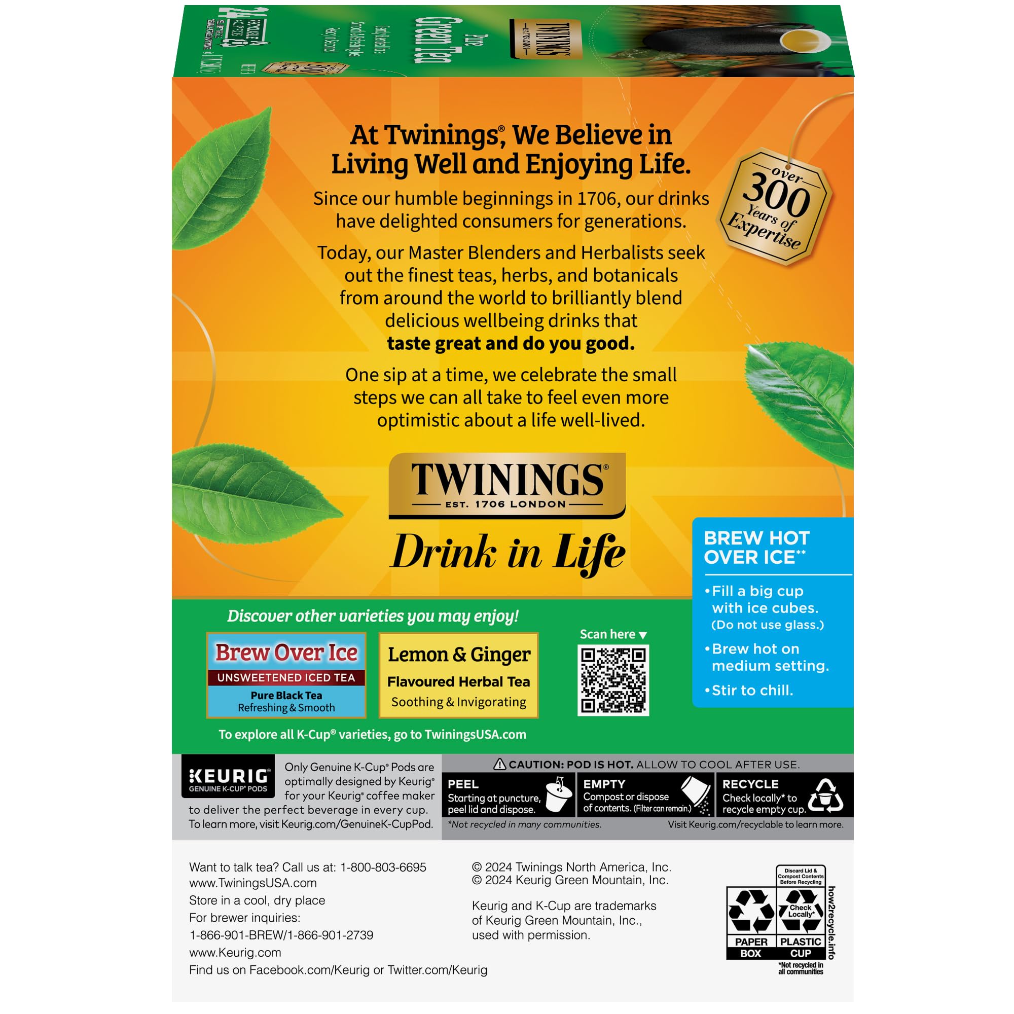 Twinings Camellia sinensis leaves highlight premium green tea quality.