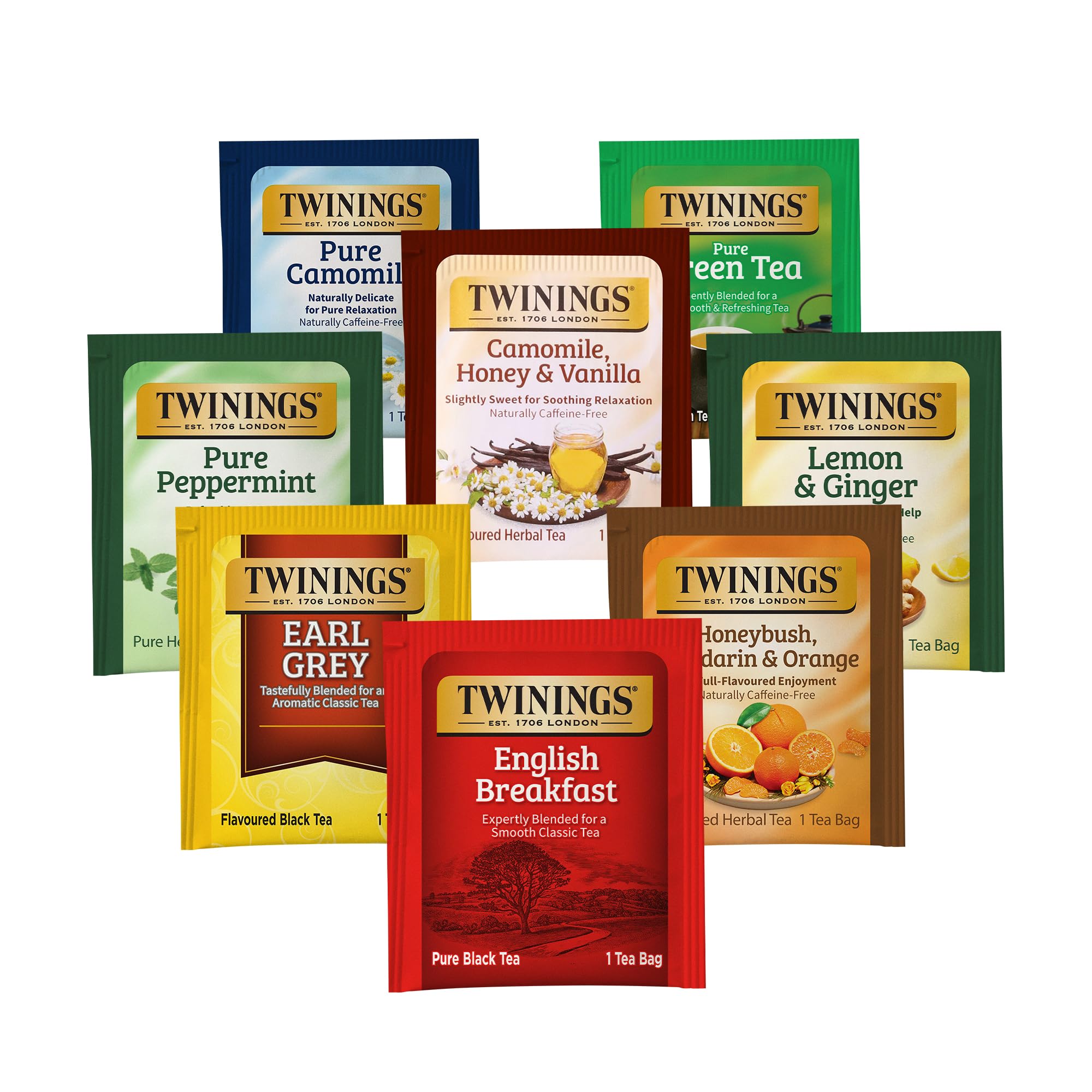 Twinings Camomile Honey and Vanilla tea bag pairs floral sweetness with smooth comfort.