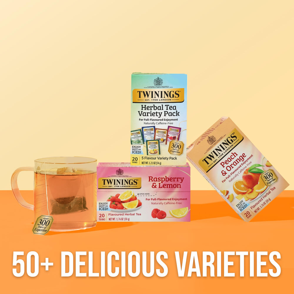 Twinings Camomile, Honey & Vanilla tea bags for cozy evenings.