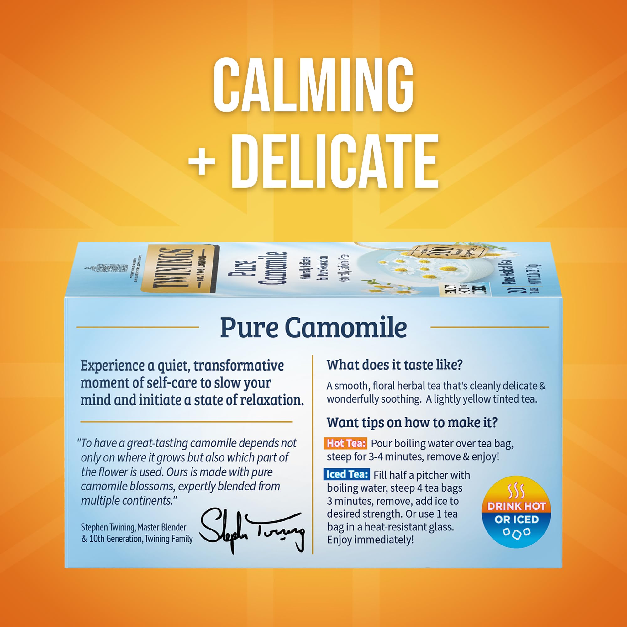 Delicate camomile aroma and silky smooth taste in each cup from Twinings.