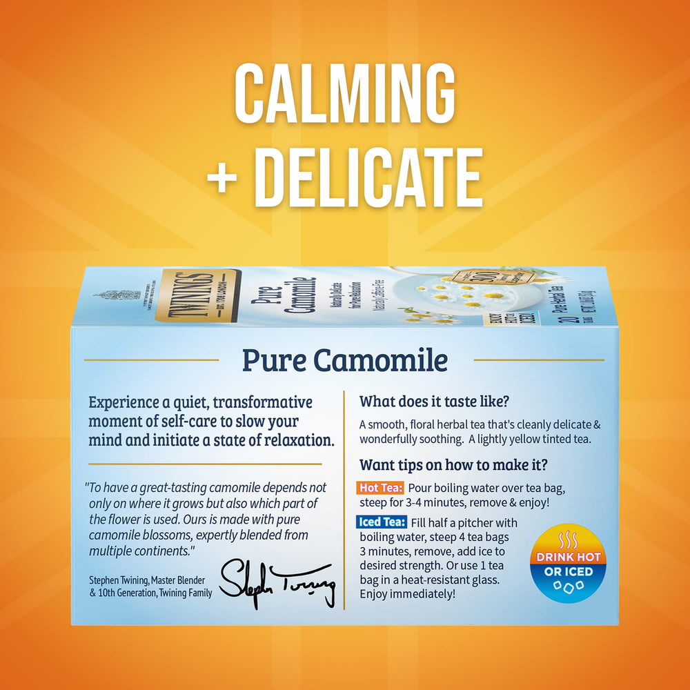 Delicate camomile aroma and silky smooth taste in each cup from Twinings.