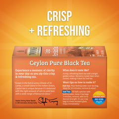 Twinings Ceylon Pure Black Tea bags, individually wrapped for on-the-go freshness.