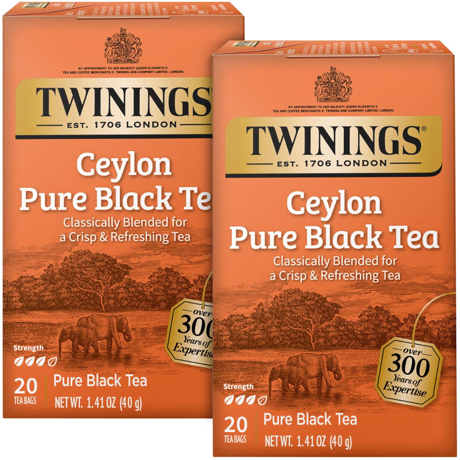 Twinings Ceylon Pure Black Tea bags in a box for daily brewing.