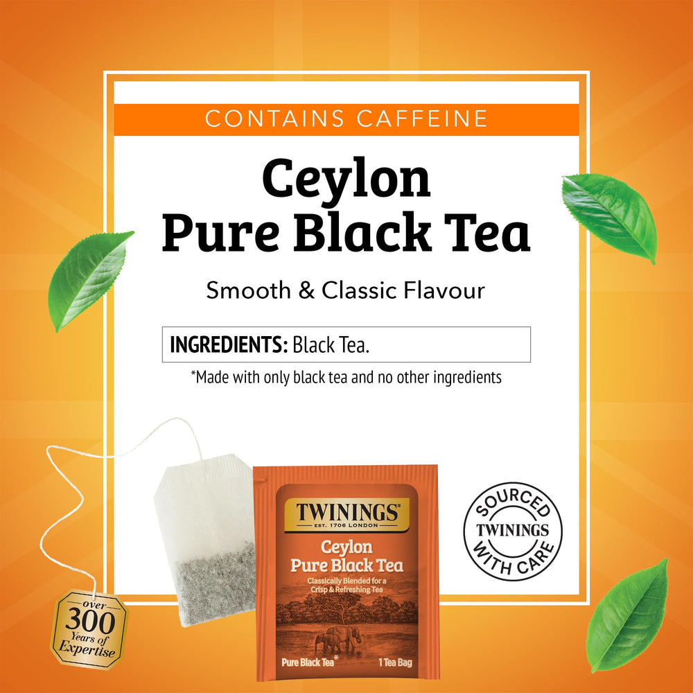 Twinings Ceylon Pure Black Tea, hot or iced, showcasing versatile serving options.