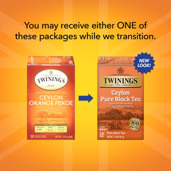 Twinings Ceylon Pure Black Tea packaging, two-pack for convenient at-home use.