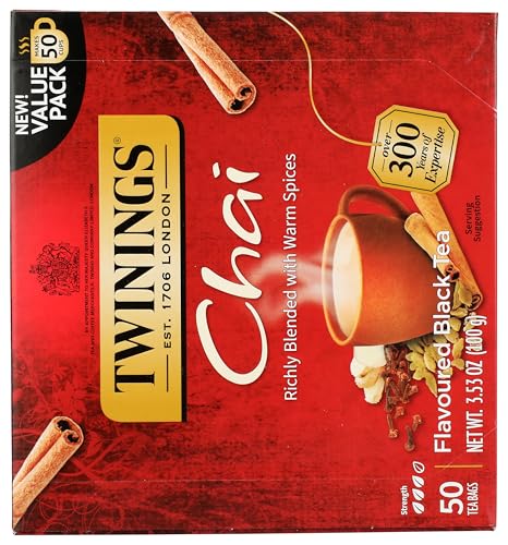 Twinings Chai Black Tea bag close-up highlighting individually wrapped sachets for freshness
