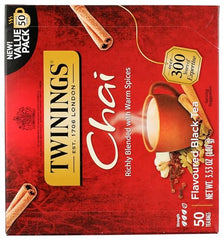 Twinings Chai Black Tea bag close-up highlighting individually wrapped sachets for freshness