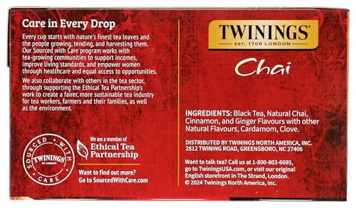 Twinings Chai Black Tea bags count presenting convenient everyday refreshment