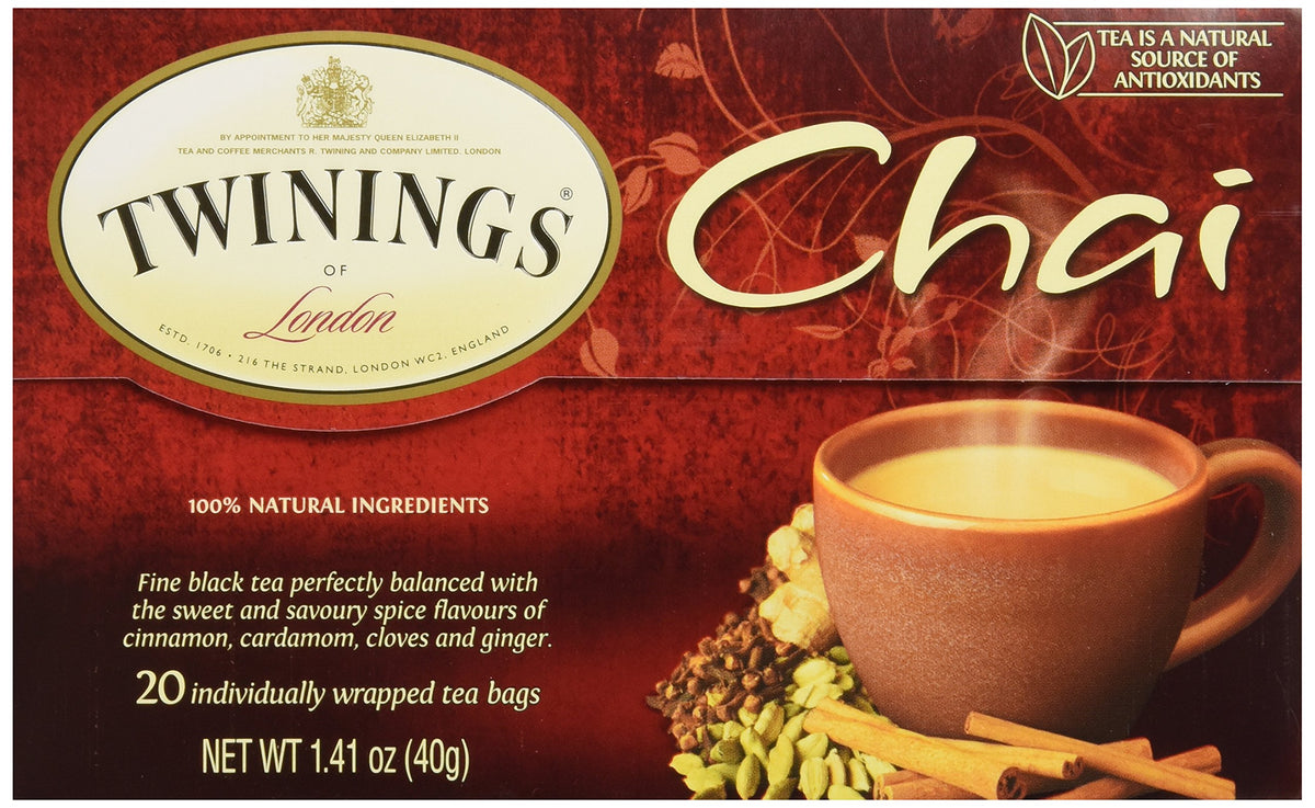 Twinings Chai Black Tea bags packaging for on-the-go freshness