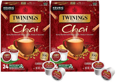 Twinings Chai Black Tea K-Cup Pods boxes showcase bold aroma and convenient brewing.