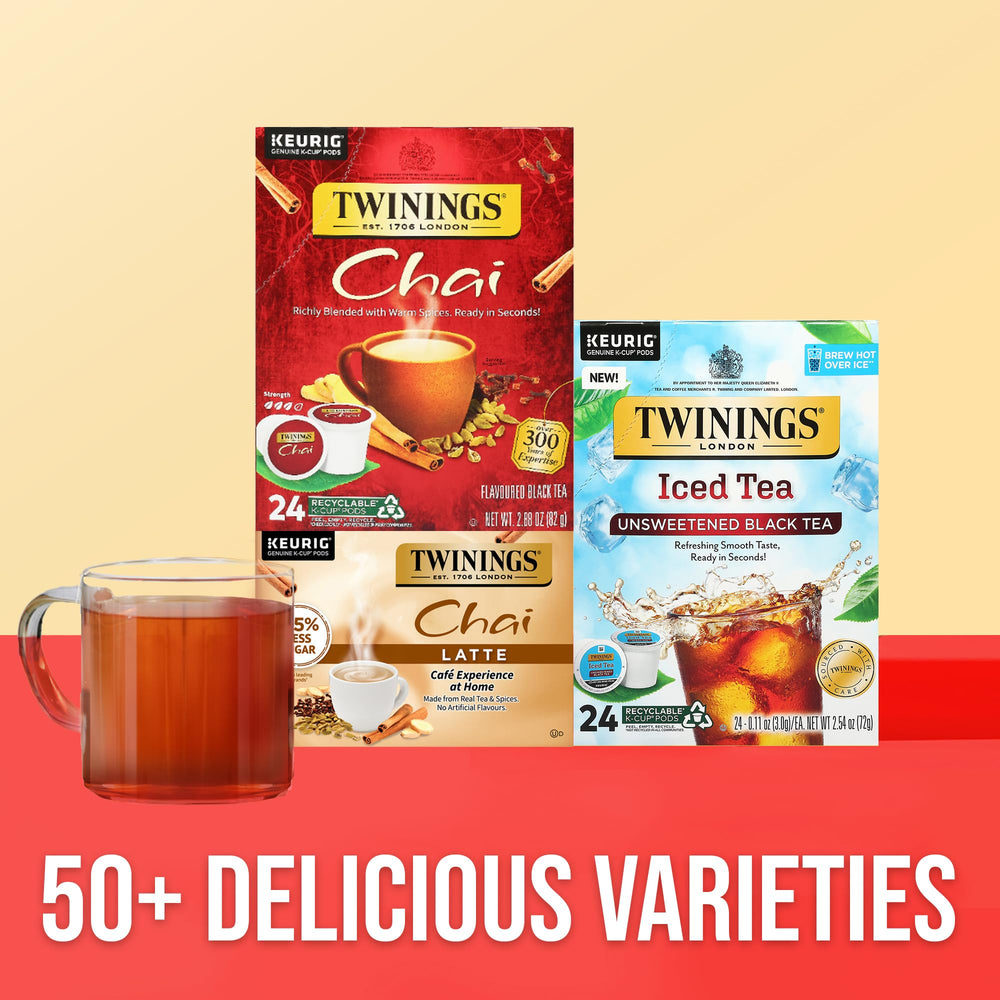 Twinings Chai Black Tea K-Cup Pods eco packaging supports sustainable sourcing.