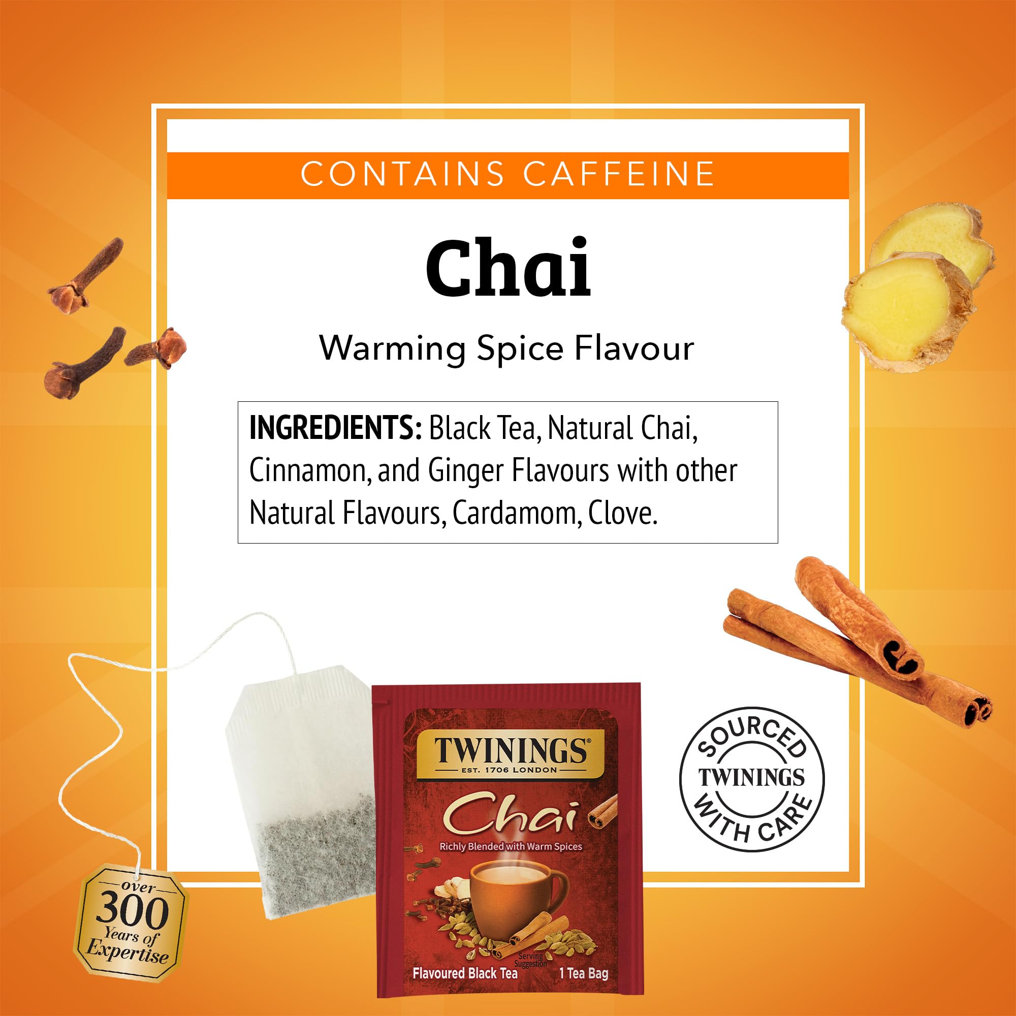 Twinings chai black tea spice blend highlights cinnamon and cardamom aroma