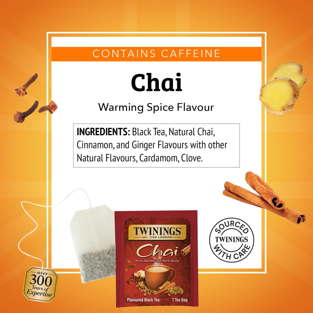 Twinings chai black tea spice blend highlights cinnamon and cardamom aroma