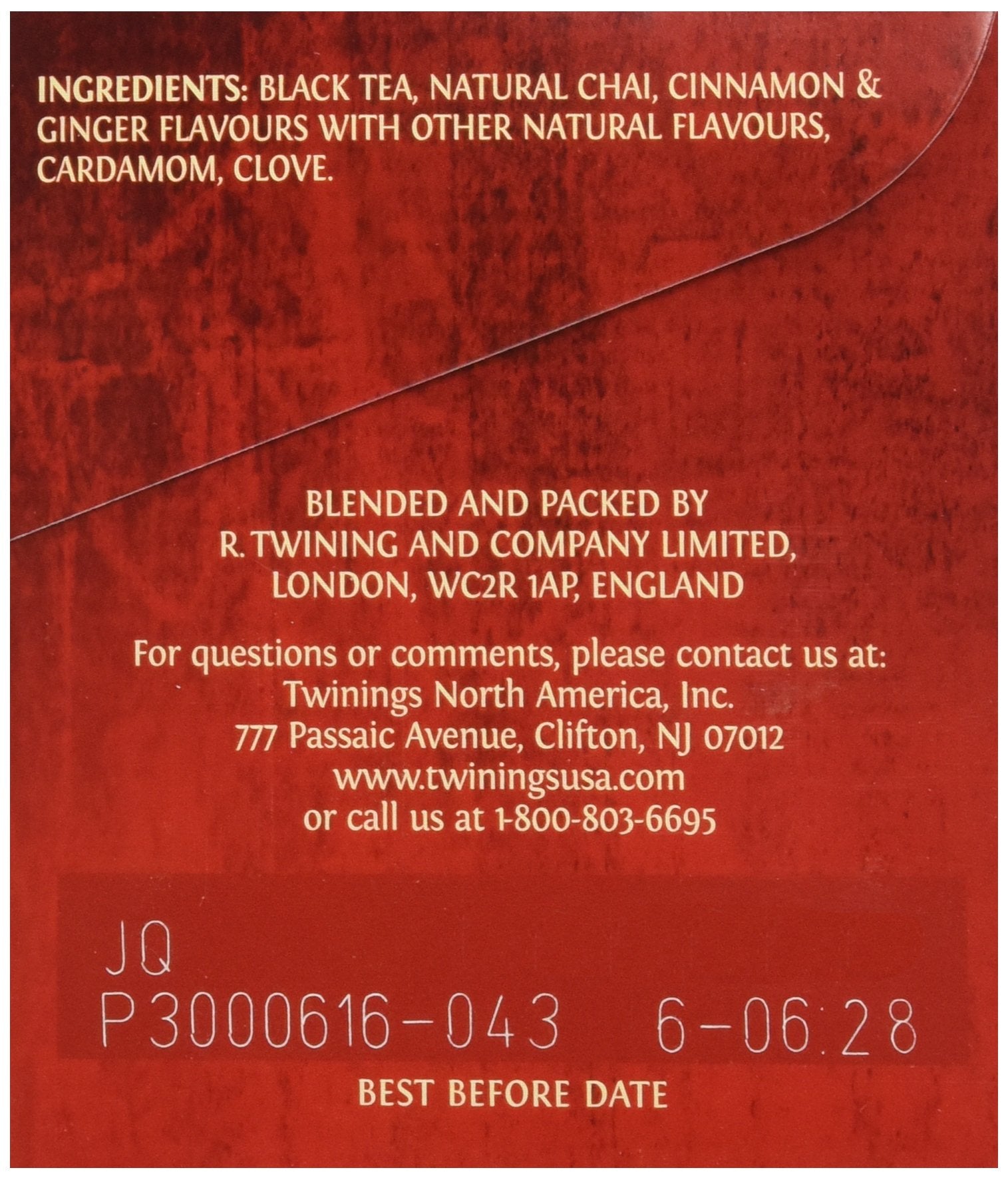 Twinings chai tea bags individually sealed to preserve flavor and aroma