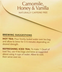 Steeped Twinings Chamomile Honey Vanilla tea steaming in a cup.